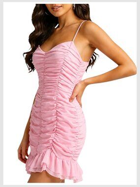 Lucy in the Sky Ruched Mini Dress Blush Pink Bodycon M